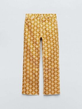 Zara The Dreed Flare Cropped Printed Jeans (US14)